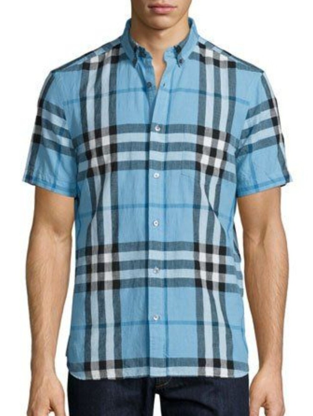 Burberry Light Blue Check Button Up Shirt